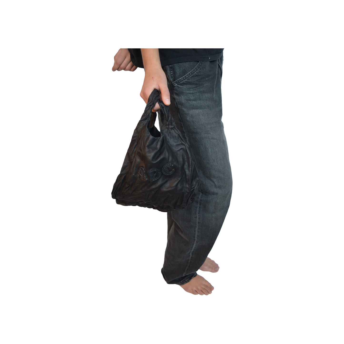 Large Black Plastic Deer skin Bag